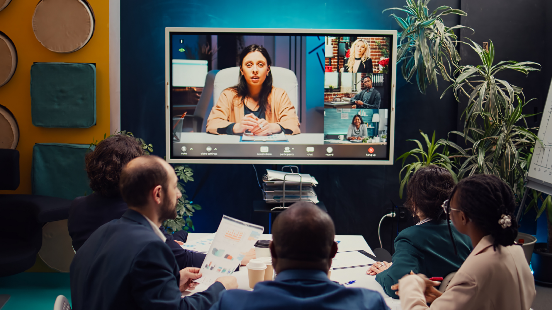 business partners collaborating global development project via videocall